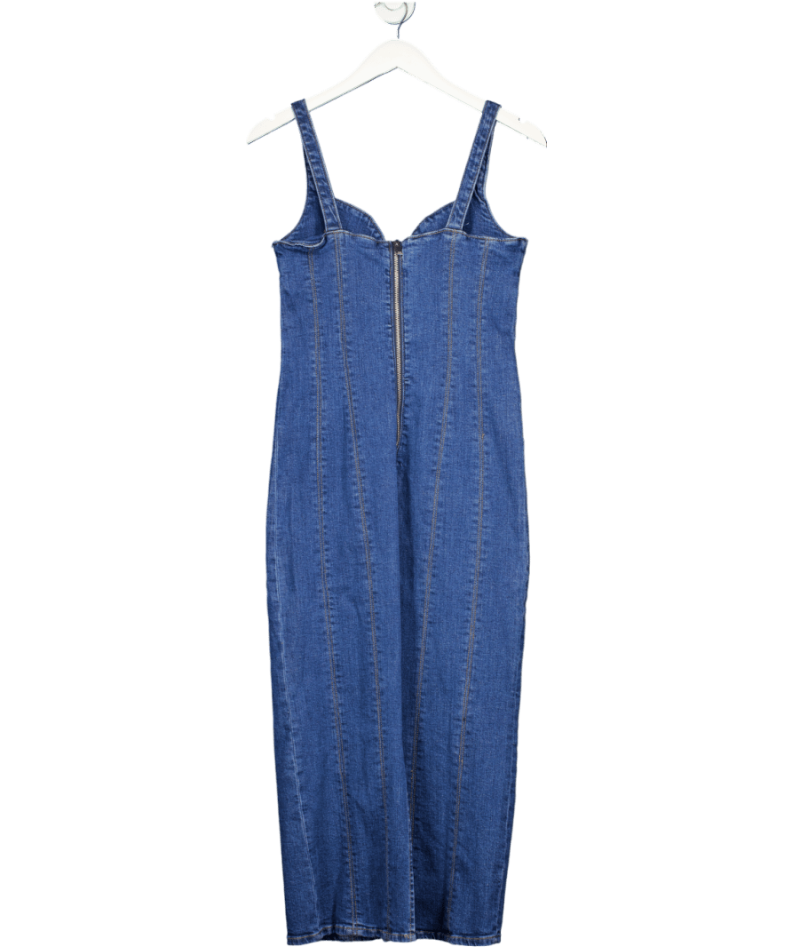 River Island Blue Denim Plunge Neckline Bodycon Maxi Dress UK 10 - Reliked