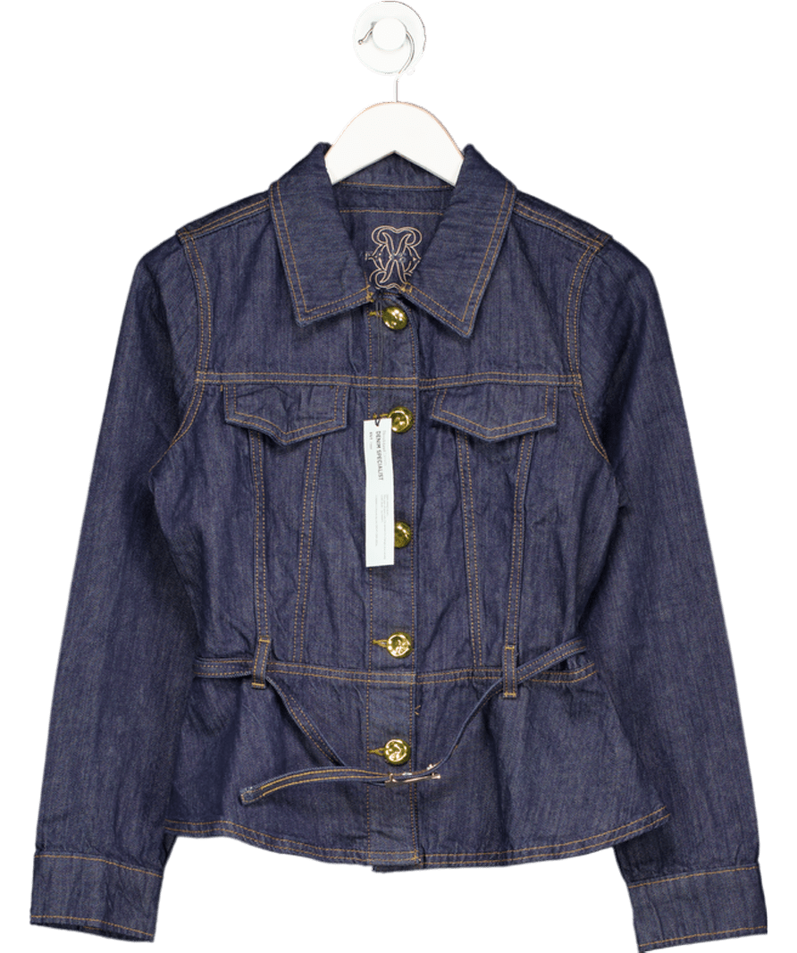 River Island Blue Indigo Denim Long Sleeve Belted Peplum Jacket UK 10 - Reliked