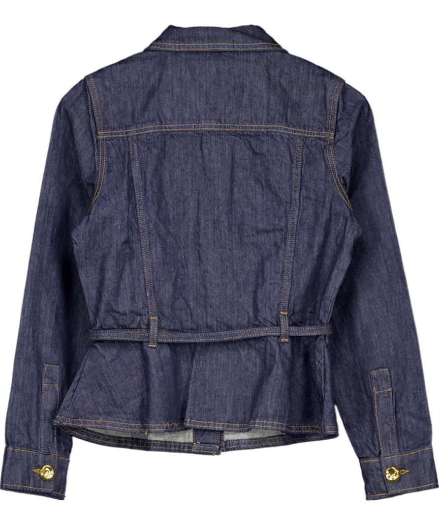 River Island Blue Indigo Denim Long Sleeve Belted Peplum Jacket UK 10 - Reliked