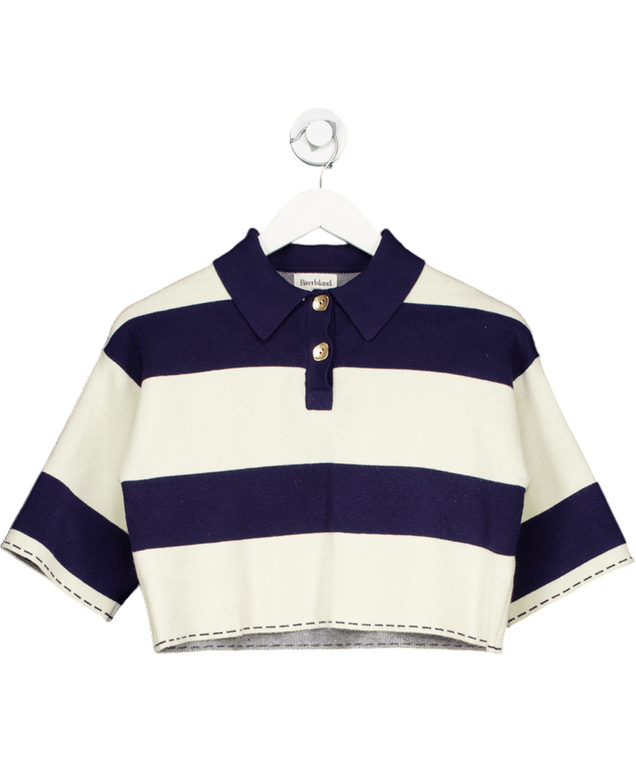 River Island Blue Navy Cropped Stripe Polo Shirt UK XS - Reliked