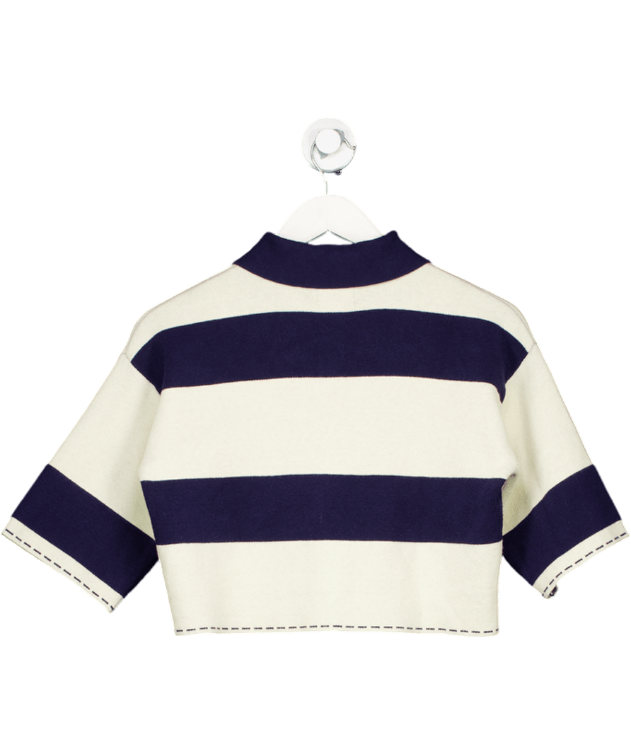 River Island Blue Navy Cropped Stripe Polo Shirt UK XS - Reliked