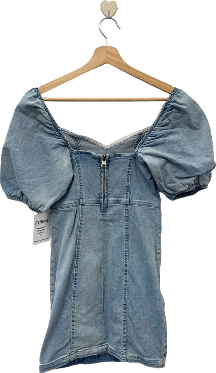 River Island Blue Puff - Sleeve Denim Mini Dress UK 8 - Reliked