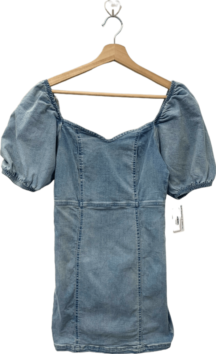 River Island Blue Puff - Sleeve Denim Mini Dress UK 8 - Reliked