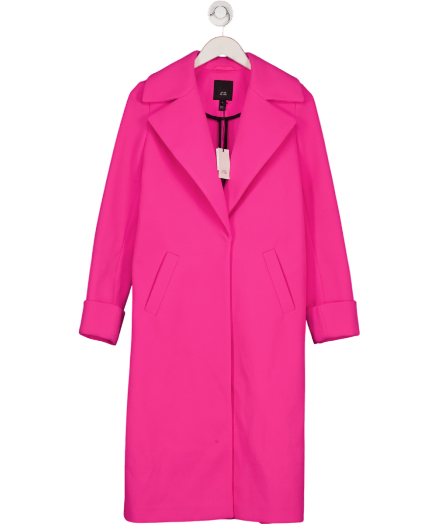 River Island Bright Pink Single Breasted Longline Coat UK 6 - Reliked