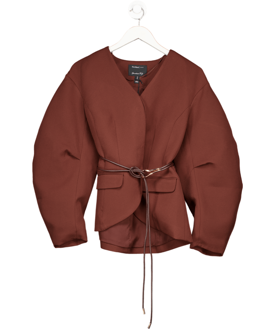 River Island Brown Cocoon Sleeve Tailored Blazer With Belt UK 10 - Reliked