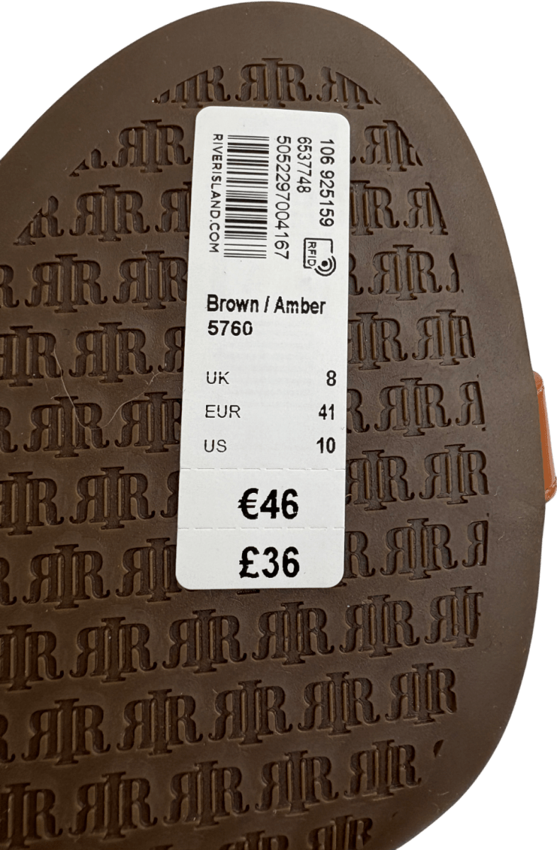 River Island Brown Patent Closed Back Banana Heel Sandals UK 8 EU 41 👠 - Reliked