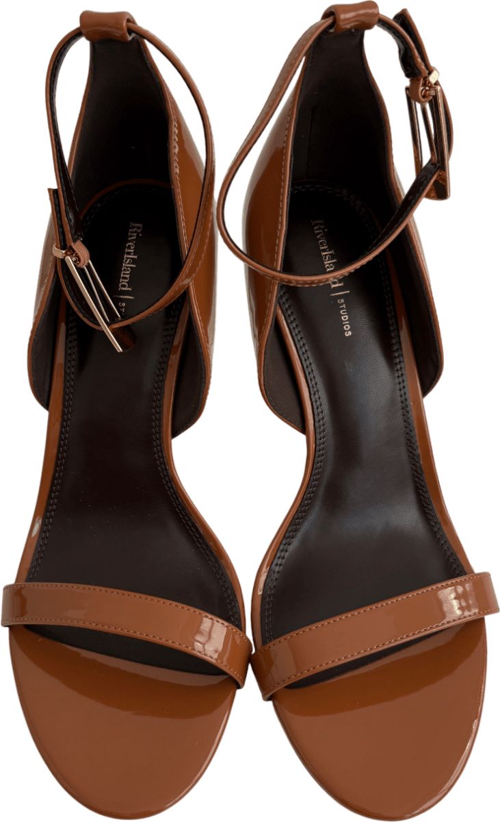 River Island Brown Patent Closed Back Banana Heel Sandals UK 8 EU 41 👠 - Reliked