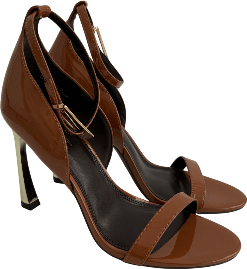 River Island Brown Patent Closed Back Banana Heel Sandals UK 8 EU 41 👠 - Reliked