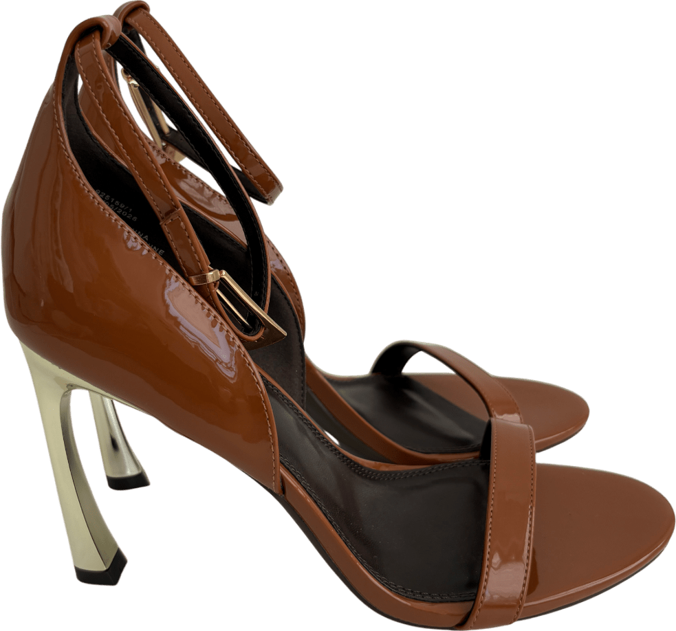 River Island Brown Patent Closed Back Banana Heel Sandals UK 8 EU 41 👠 - Reliked
