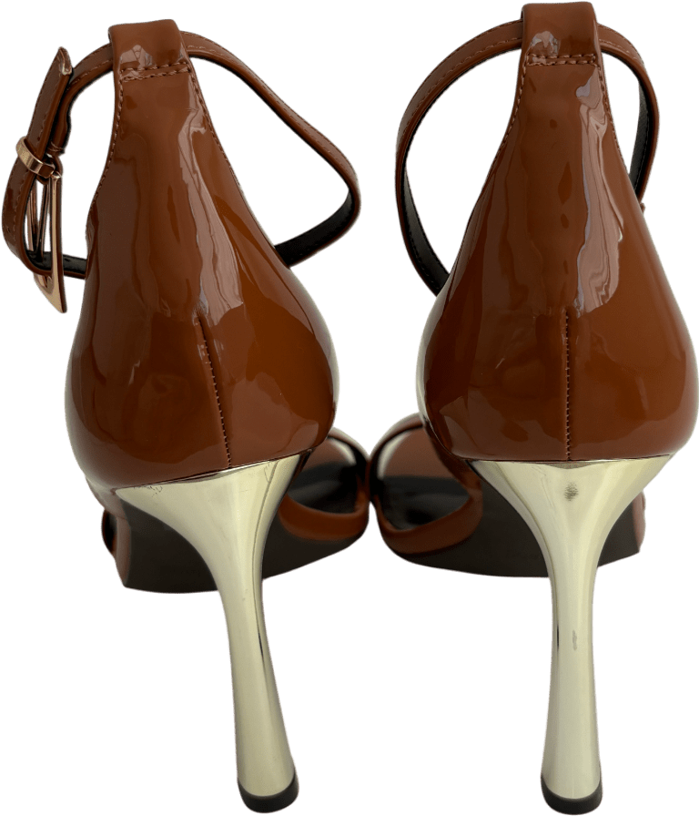 River Island Brown Patent Closed Back Banana Heel Sandals UK 8 EU 41 👠 - Reliked