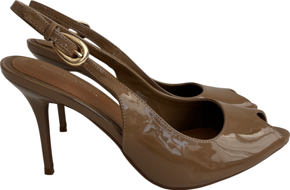 River Island Brown Peep Toe Sling Back Heeled Sandals UK 8 EU 41 👠 - Reliked
