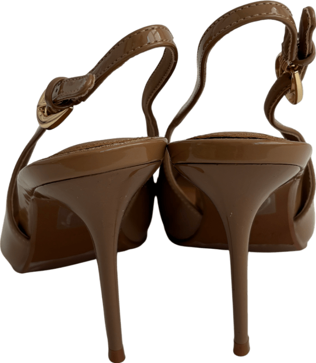 River Island Brown Peep Toe Sling Back Heeled Sandals UK 8 EU 41 👠 - Reliked