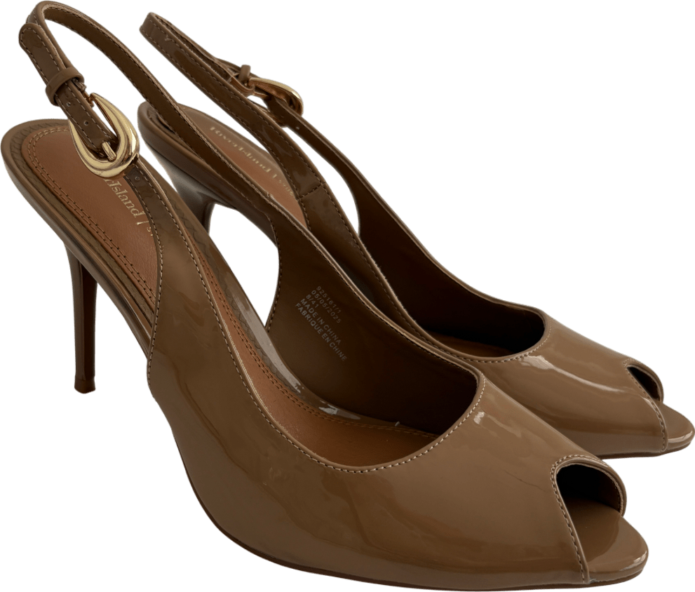 River Island Brown Peep Toe Sling Back Heeled Sandals UK 8 EU 41 👠 - Reliked
