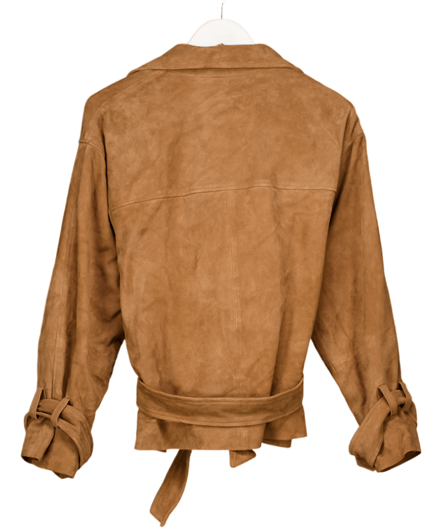 River Island Brown Real Suede Cropped Trench Coat UK 8 - Reliked