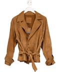 River Island Brown Real Suede Cropped Trench Coat UK 8 - Reliked
