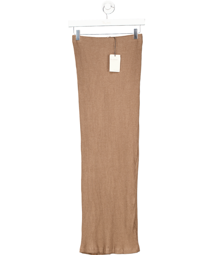River Island Brown Ribbed Midi Skirt UK S - Reliked