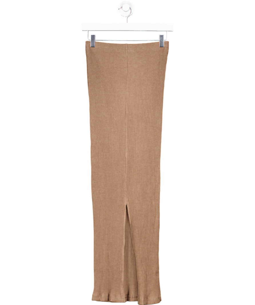 River Island Brown Ribbed Midi Skirt UK S - Reliked
