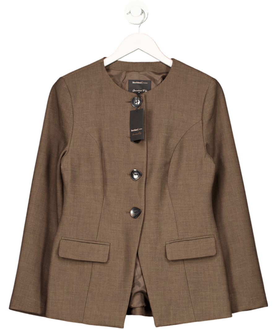 River Island Brown Scoop Neck Blazer UK 10 - Reliked