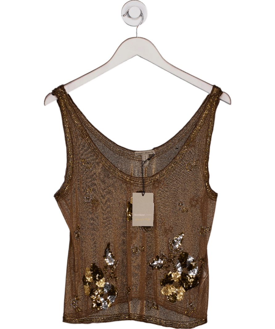 River Island Brown Sleeveless Mesh Embellished Vest UK S - Reliked