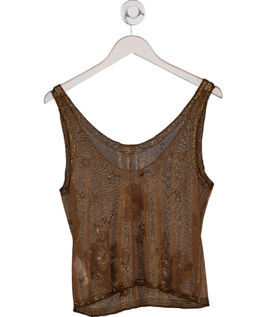 River Island Brown Sleeveless Mesh Embellished Vest UK S - Reliked