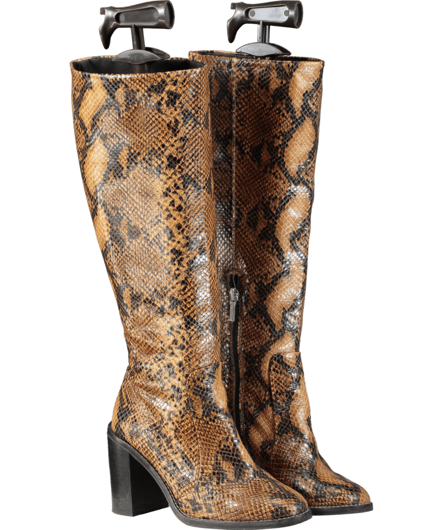 River Island Brown Snakeskin Print Knee Boots UK 3 EU 36 👠 - Reliked