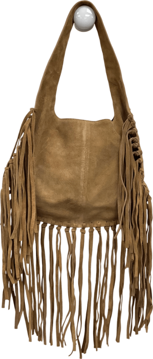 River Island Brown Suede Fringed Broderie Shoulder Bag One Size - Reliked