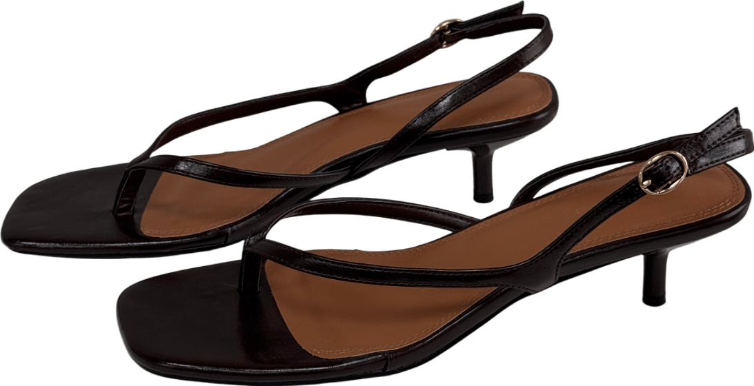 River Island Brown Toe Thong Kitten Heeled Sandals UK 6 EU 39 👠 - Reliked