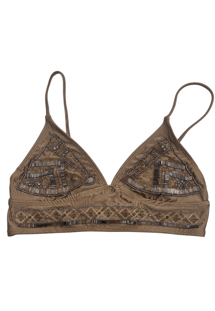 River Island Brown Vintage Bikini Top UK 8 - Reliked