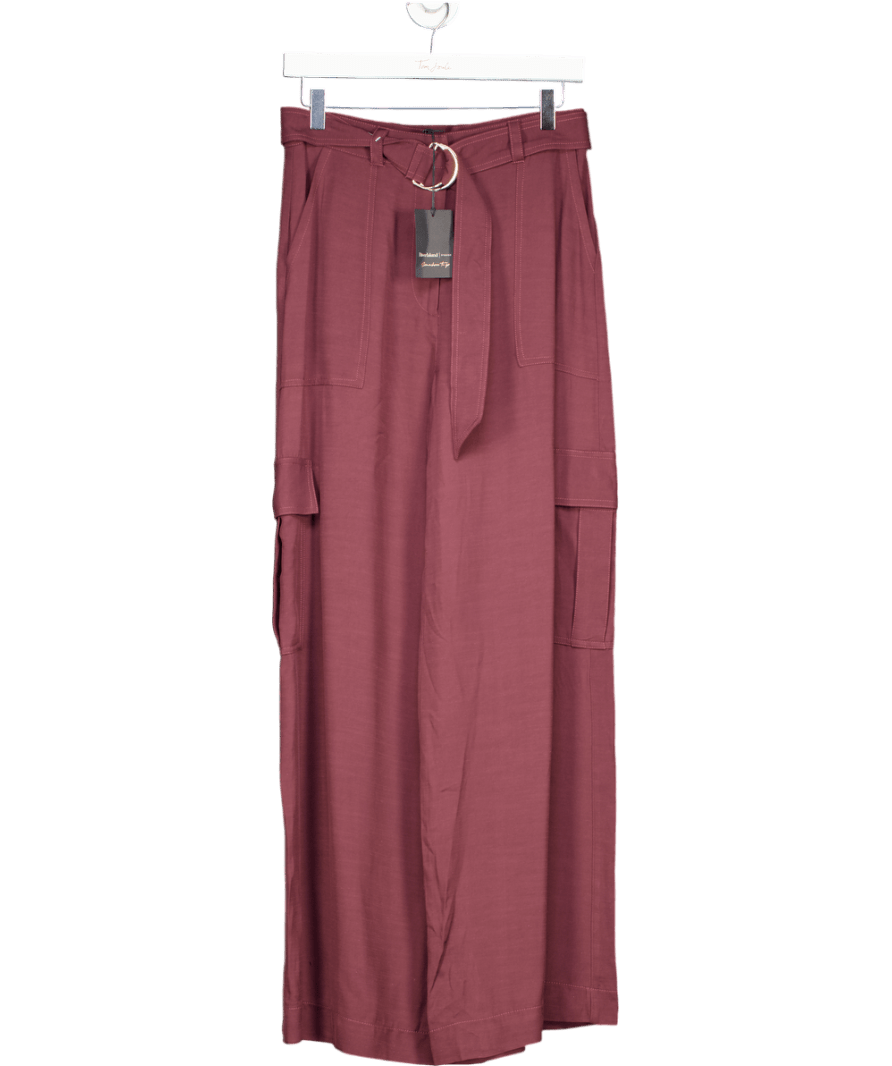 River Island Burgundy Red Premium Belted Utility Trousers UK 6 - Reliked