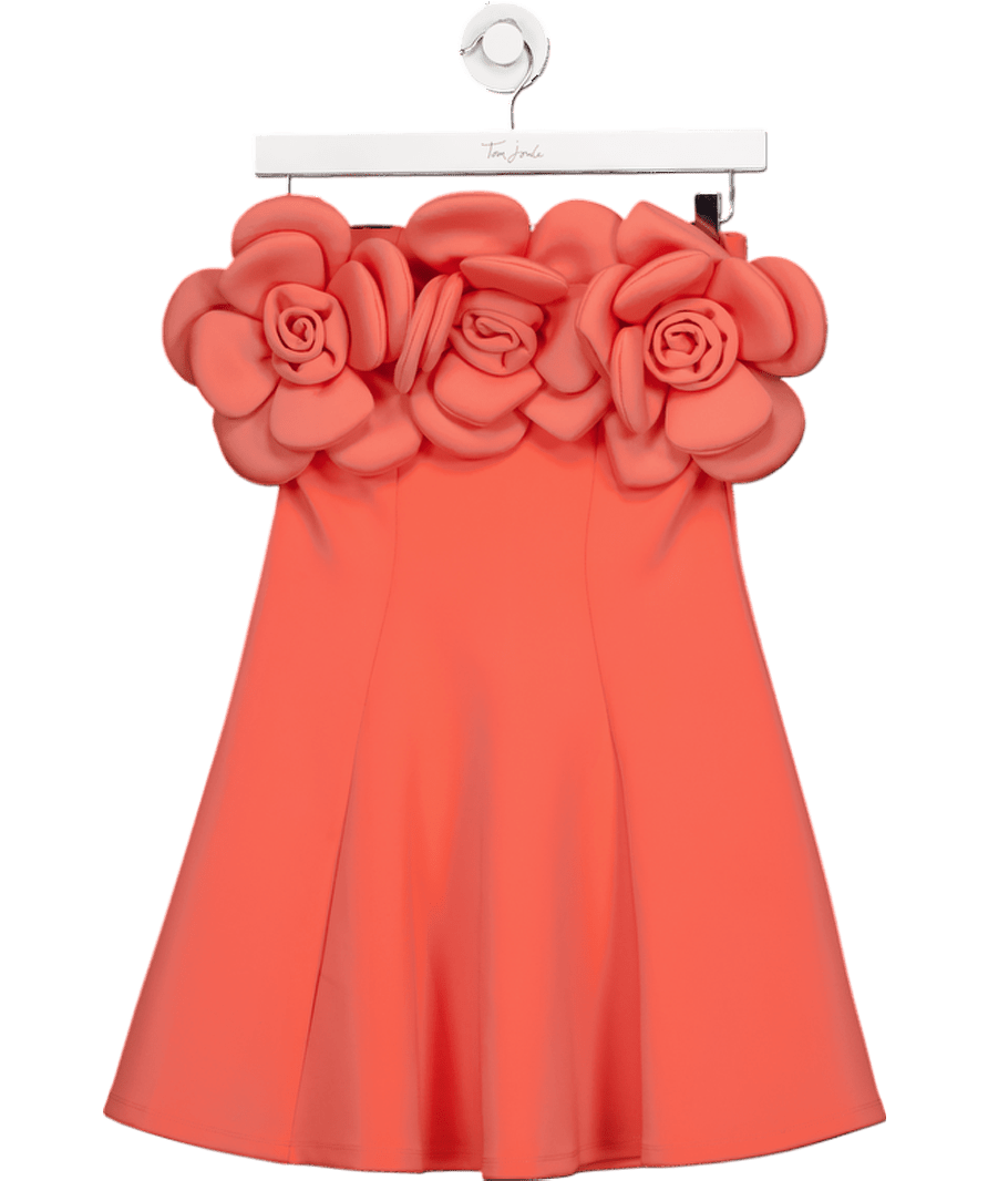 River Island Coral Pink 3d Flower Bandeau Mini Dress UK S - Reliked