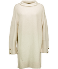 River Island Cream High Neck Knitted Wool Blend Jumper Dress With Gold Buttons UK L - Reliked