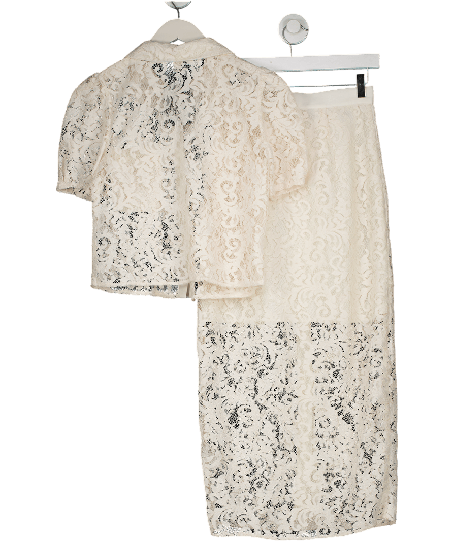 River Island Cream Lace 2 - piece Shirt And Pencil Skirt With Diamante Buttons UK 6 - Reliked
