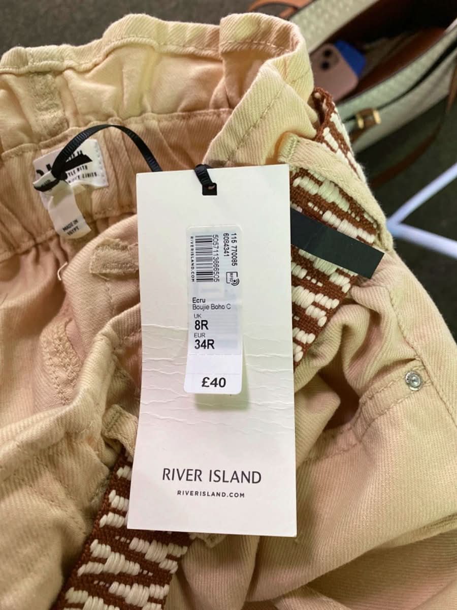 River Island Ecru Boujie Boho Trousers UK 8R - Reliked