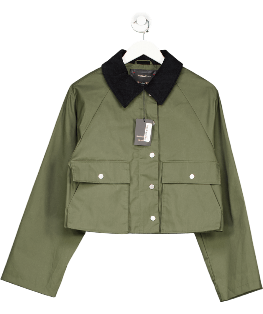 River Island Green Khaki Waxed Barn Jacket UK 10 - Reliked