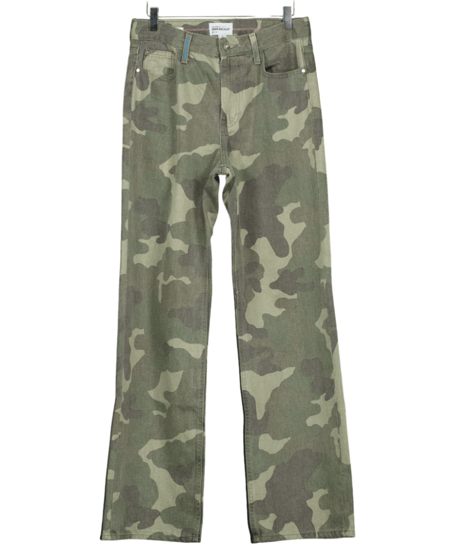 River Island Green Relaxed Straight Jean In Washed Camo Print UK 8 - Reliked