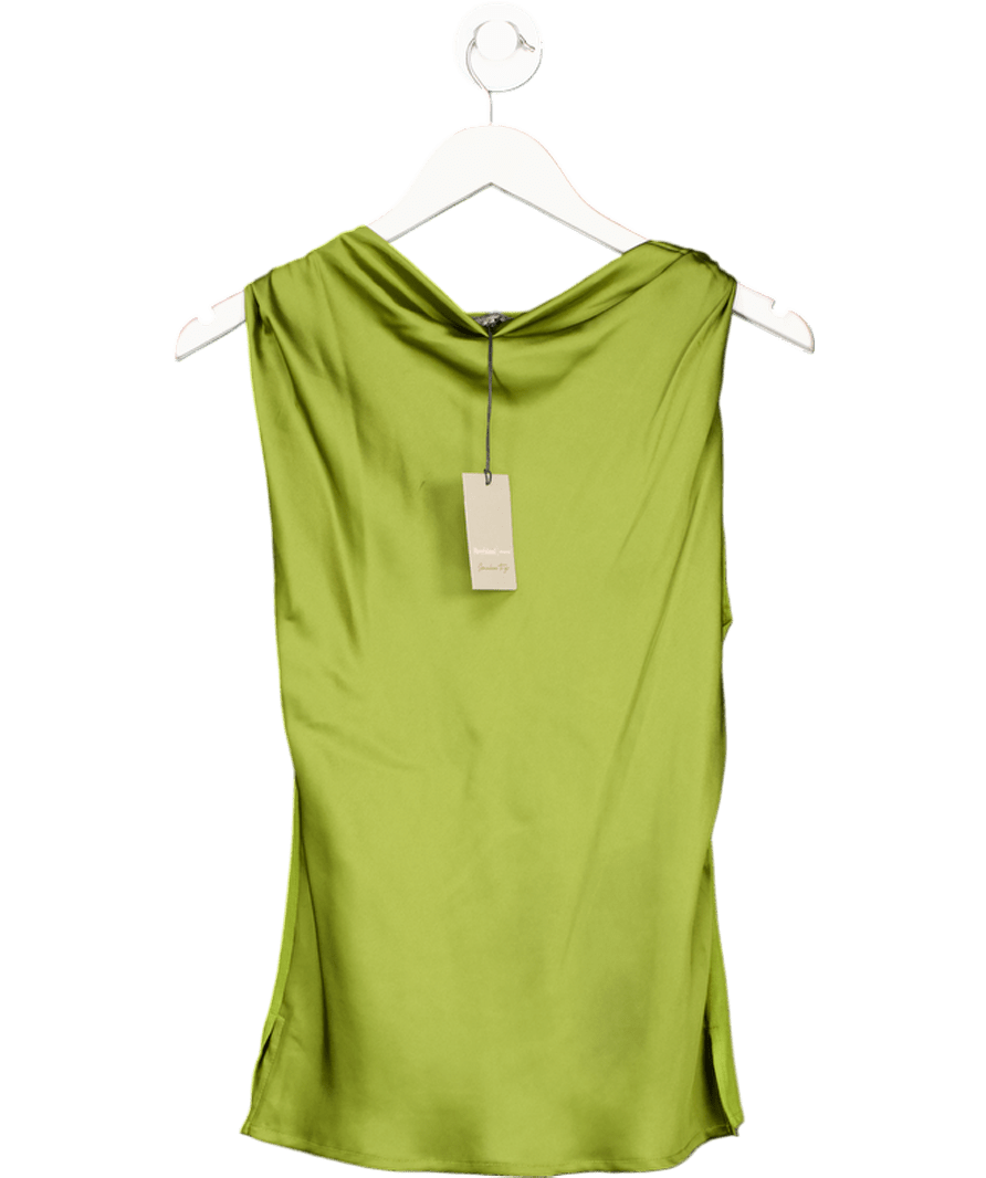 River Island Green Satin Cowl Neck Tank Top UK S - Reliked