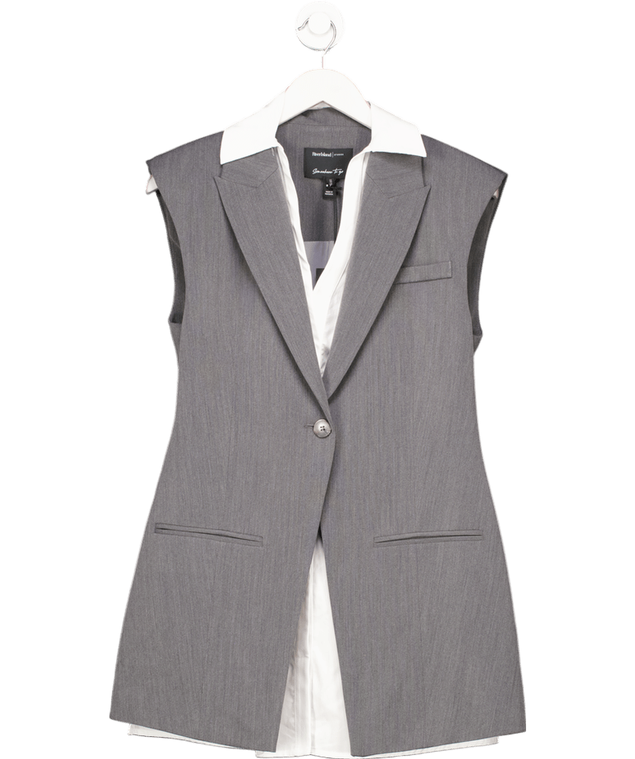 River Island Grey Hybrid Sleeveless Shirt Blazer Top UK 10 - Reliked