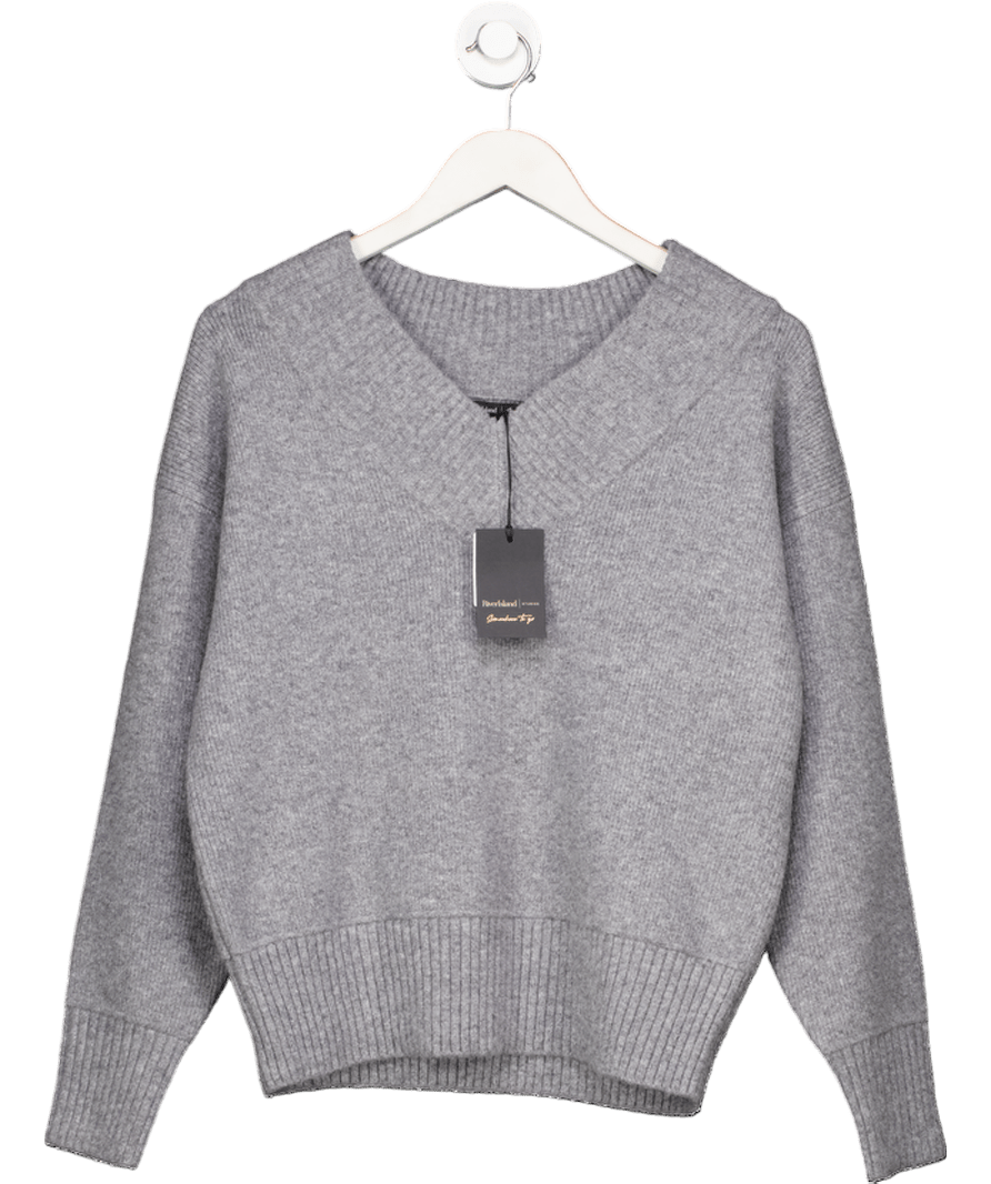 River Island Grey Knitted V Neck Jumper UK S - Reliked