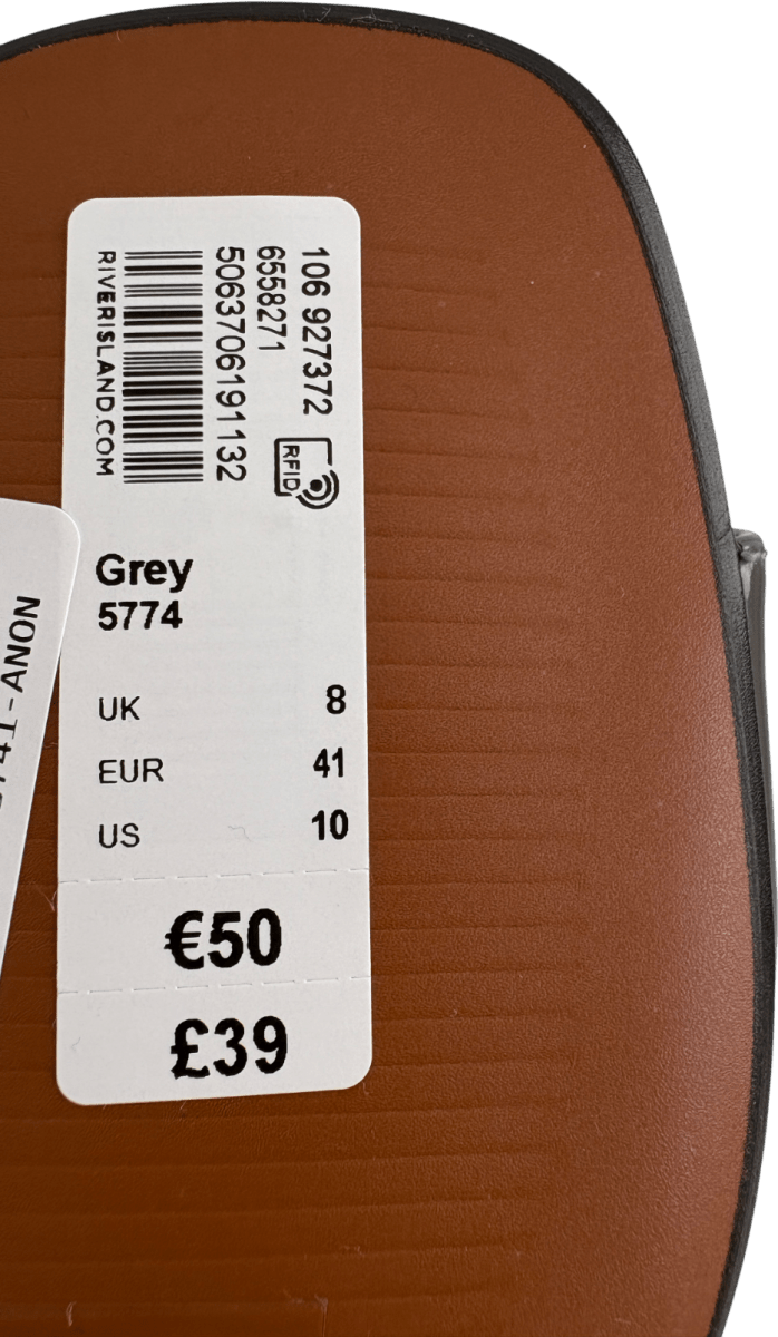 River Island Grey Slingback Peep Toe Heeled Sandals UK 8 - Reliked