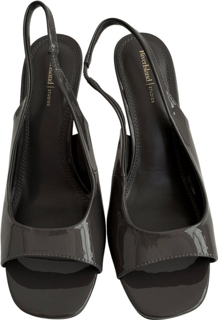 River Island Grey Slingback Peep Toe Heeled Sandals UK 8 - Reliked