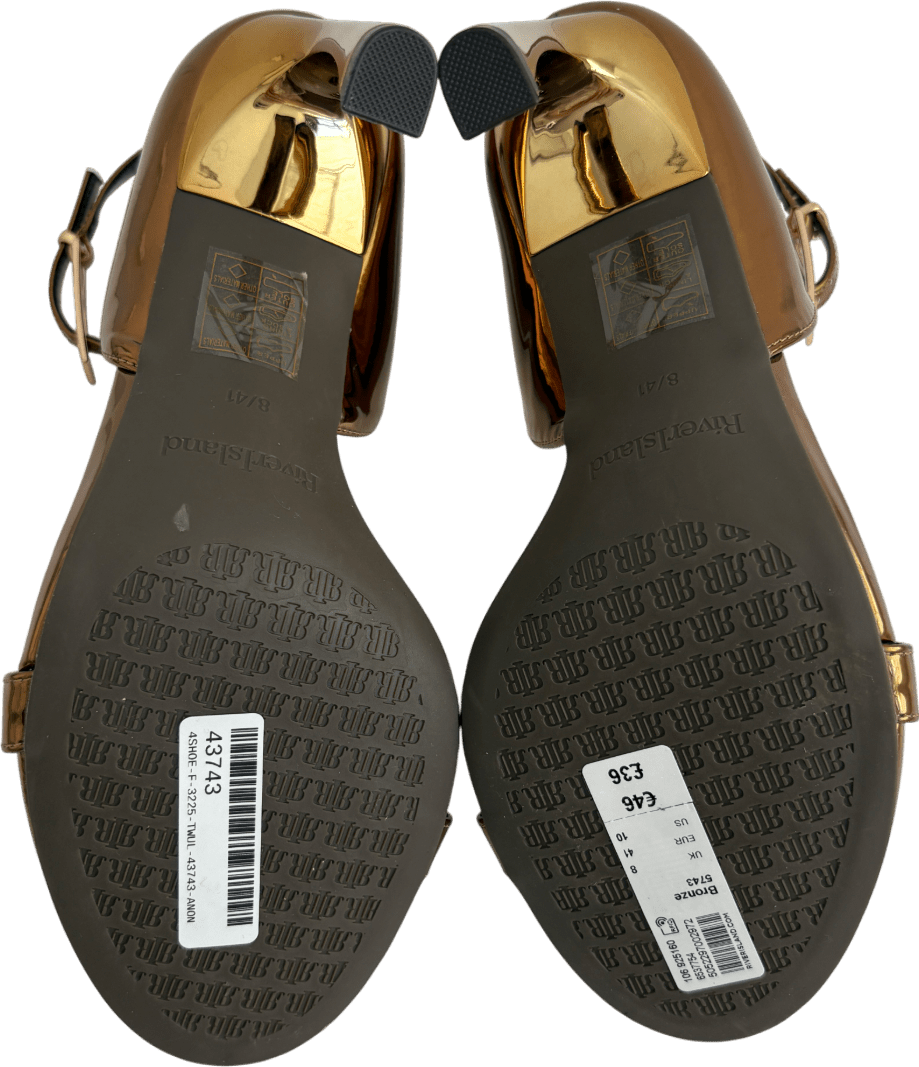 River Island Metallic Bronze Patent Heeled Sandals UK 8 EU 41 👠 - Reliked