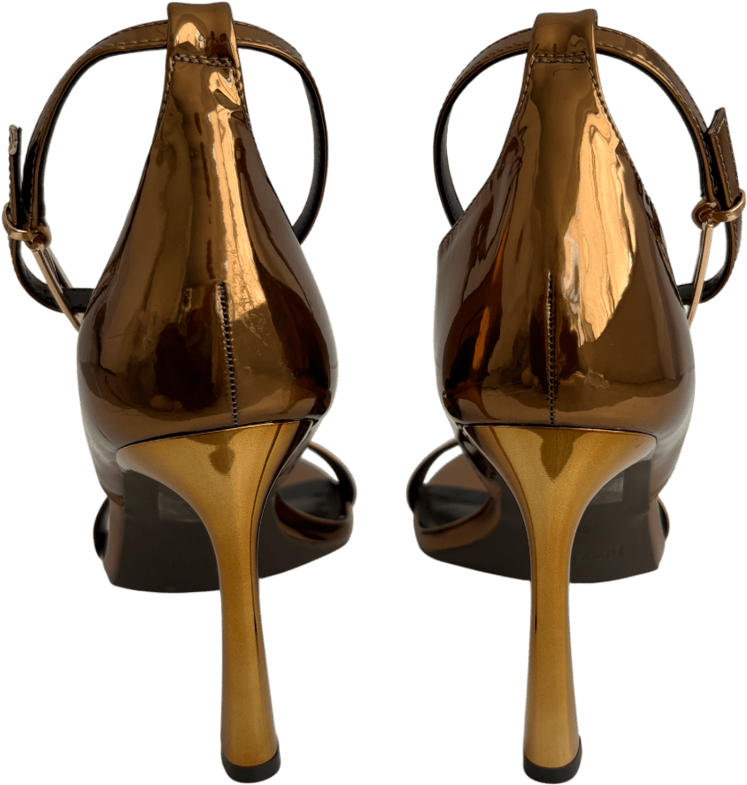 River Island Metallic Bronze Patent Heeled Sandals UK 8 EU 41 👠 - Reliked