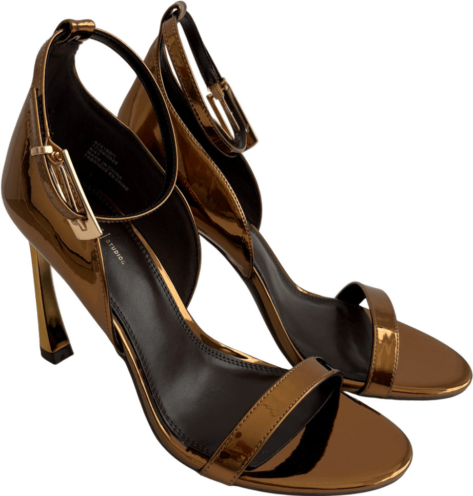 River Island Metallic Bronze Patent Heeled Sandals UK 8 EU 41 👠 - Reliked