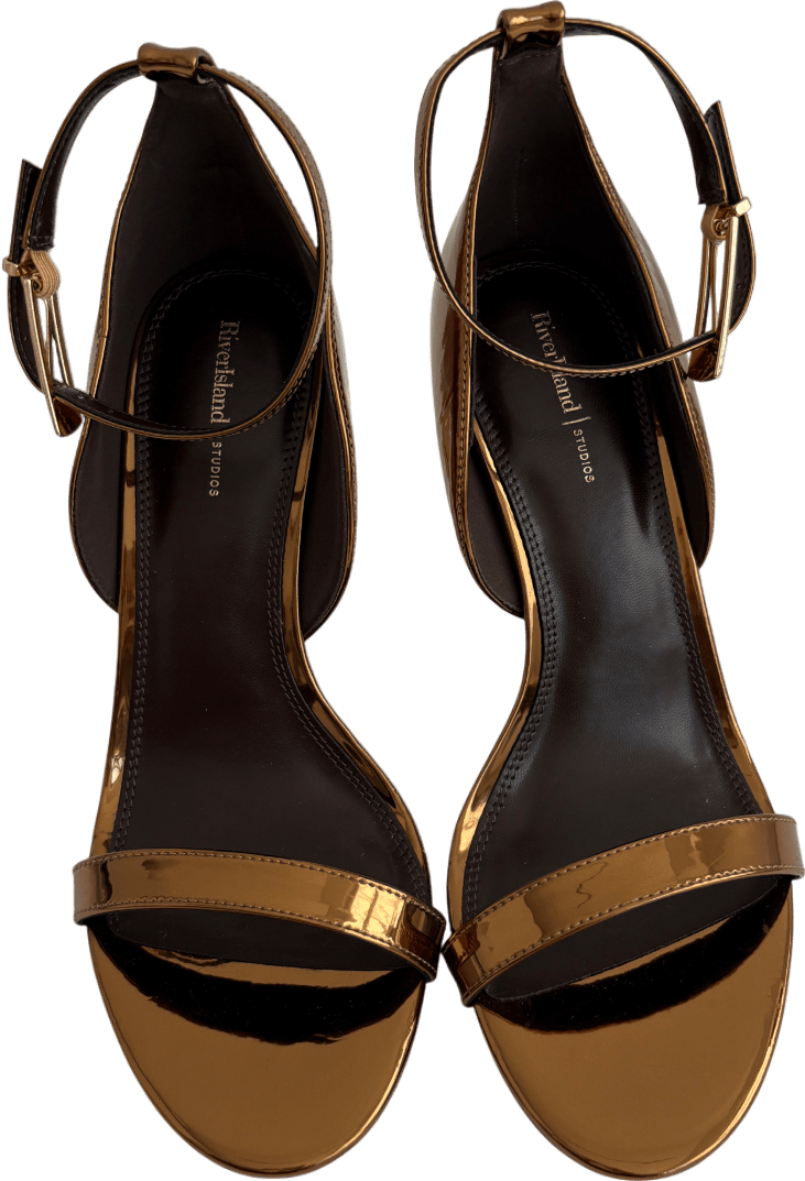 River Island Metallic Bronze Patent Heeled Sandals UK 8 EU 41 👠 - Reliked