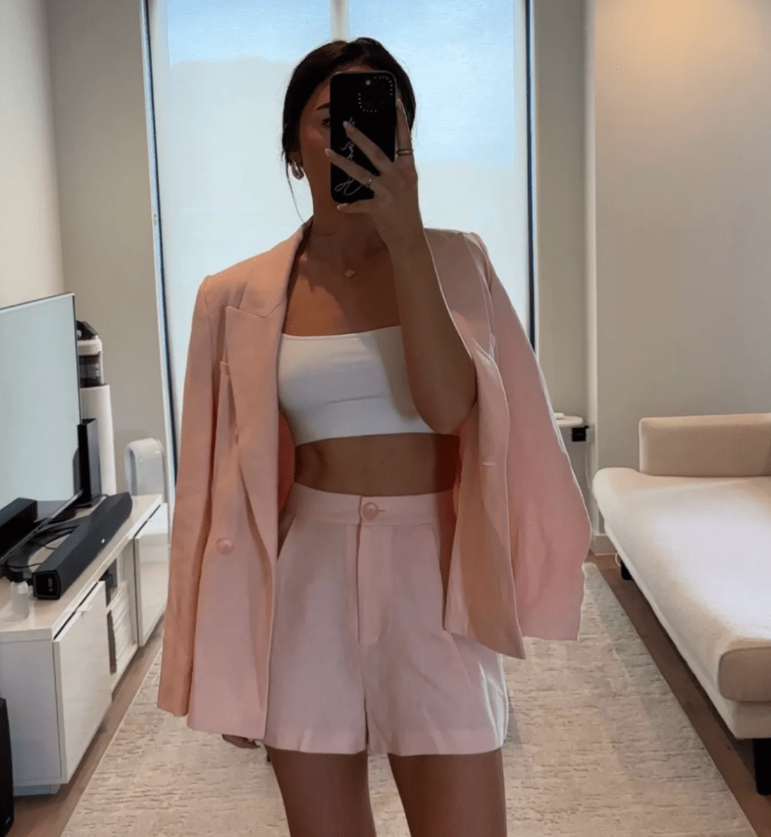 River Island Peachy Pink Linen Blend Blazer UK 10 - Reliked