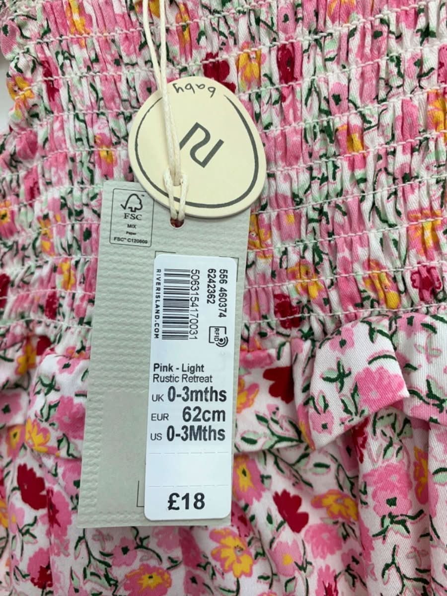 River Island Pink Floral Rustic Retreat Romper 0 - 3 Months - Reliked