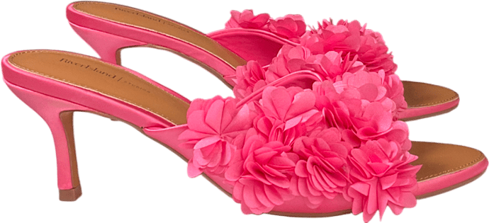 River Island Pink Flower Heeled Mule Sandals UK 7 EU 40 👠 - Reliked