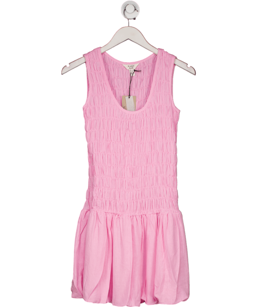 River Island Pink Linen Blend Shirred Bubble Hem Mini Dress UK 6 - Reliked
