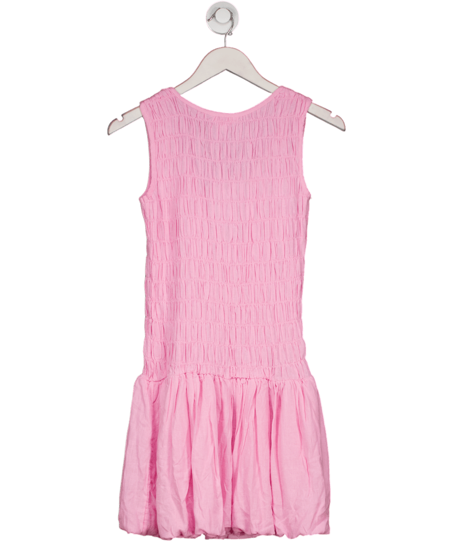 River Island Pink Linen Blend Shirred Bubble Hem Mini Dress UK 6 - Reliked