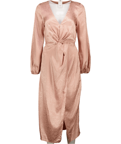 River Island Pink Peach Satin Jacquard Faux Wrap Midi Dress UK 10
